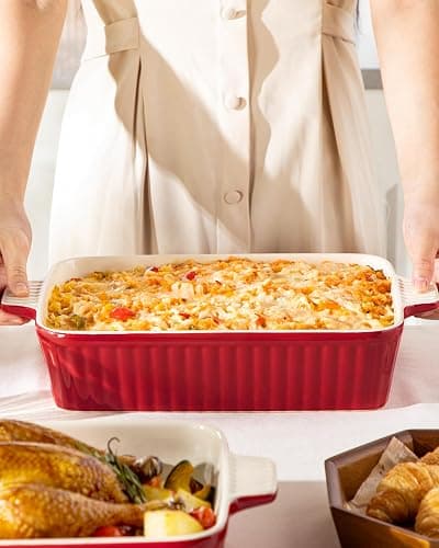 MALACASA 4.4 QT Baking Dish, 9x13 Large Casserole Dish for Oven, Ceramic Baking Pan, Rectangular Lasagna Pan Deep with Handles for Baking, Durable Microwave Oven Safe, Red, Series BAKE-BAKE thumbnail 8