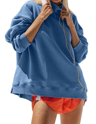 Eutten Womens Oversized Mockneck Sweatshirts Long Sleeve Turtleneck Pullover Casual Fall Drop Shoulder Hoodies Tops - Image 1