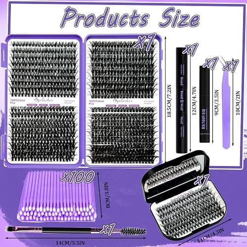 DNSGOOR DIY Extension Kit 840Pcs D-Curl Lash Clusters, Mirror Storage Box, Bond & Seal Glue Remover, Tweezers, Brush Applicator thumbnail 2