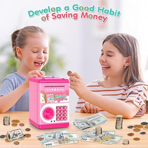 Pink Piggy Bank for Kids with Password Code Lock and Auto Grab Bill Slot, PhilaeEC Real Money Cash Coin Can Saving Box Electronic Money Safe Bank, Hot Gift for 4 7 8 9 10 11 Year Old Boys Girls thumbnail 2