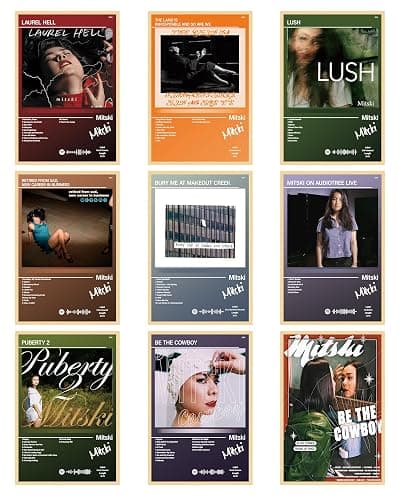SDZHENSHA Mit ski Poster Album Cover Posters for Room Aesthetic Music Wall Art Girl and Boy Teens Dorm Decor Set of 9 8in x 12in Unframed - Image 1