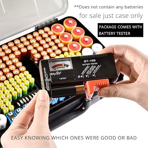 Aptbyte Battery Organizer Storage Holder Box Case with Tester- 269 Batteries Double-Sided Variety Pack, Holds AA AAA 4A C D Cell 9V 3V Lithium LR44 CR2 CR123 CR1632 18650 Button- Grey thumbnail 6