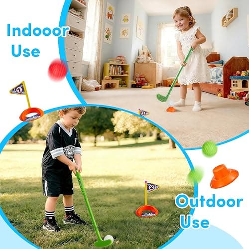 PJG Toddler Golf Set, Plastic Kids Golf Clubs 3-5 with 4 Golf Clubs and 10 Balls, Indoor and Outdoor Golf Toys with Cart for Toddlers Boys and Girls Aged 1 2 3 4 5 Years Old Birthday thumbnail 7
