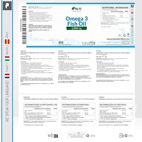 Omega 3 Fish Oil 1000 mg - Huile de Poisson - 365 Gélules - Cure d'1 An - Riche en EPA 540mg et DHA 360mg - Compléments alimentaires de Nu U Nutrition thumbnail 10
