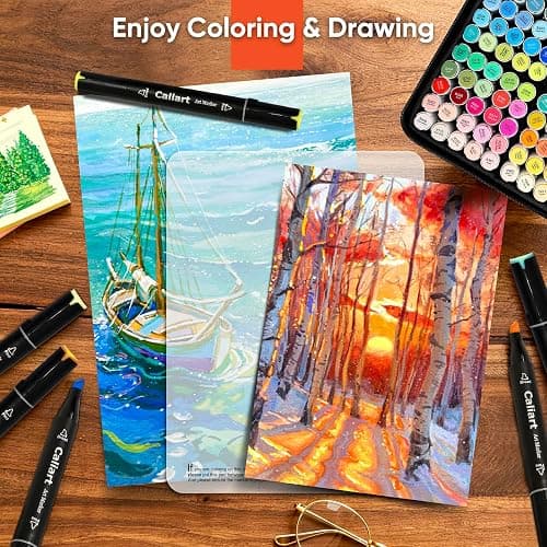 Caliart 100 Colors Alcohol Markers Dual Tip Art Markers for Adult Coloring | Fine & Chisel Tip Permanent Sketch Pens with Storage Case & Bleed-prevention Sheet for Beginners Artists Drawing Illustration thumbnail 2
