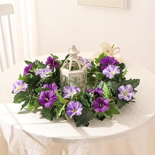 Floweroyal 6 Pack Artificial Flower Garlands 15.8FT Fake Morning Glory Vines Silk Flowers Hanging Garland Ivy for Wedding Arch Party Home Garden Wall Decor (Purple) thumbnail 2