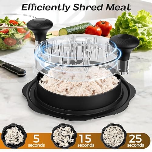 Ukeetap 10'' Pro Chicken Shredder Tool Twist Large for Kitchen, BPA-Free Food-Safe Meat Grinder, Visible Chicken Breast Meat Shredder with Strong Anti-Slip Bottom & Ergonomic Handle, Black thumbnail 3