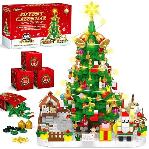 Advent Calendar 2025 Adult, 1088 Pieces Christmas Tree Building Kit with Led Light, 24 Days Christmas Countdown Christmas Tree Building Toy Set, Ideal Xmas Gift Toy for Teen Boy - Image 1