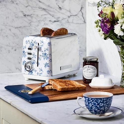 VQ Laura Ashley China Rose Stainless Steel 2 Slice Toaster | Multi-Functional Bagels & Bread Toaster 2 Slice with Adjustable Heating & Defrost Mode | Featuring 2 Wide Slots & Croissant Warming Rack thumbnail 2