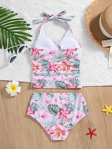 YOURUIKEY Girls Tankini Swimsuit 2 Piece Halterneck Bathing Suit Adjustable Straps and Removable Bra for Girls and Teen 7-16Y thumbnail 7