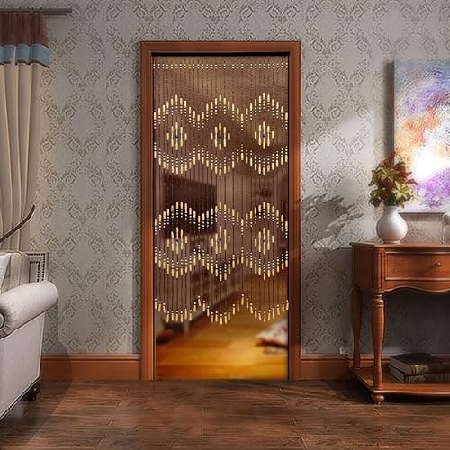 LOYALHEARTDY 35.43" X 68.9" Wooden Bead Curtain, Beige Curtain Beads for Doorway Roller Coating Hanging Beads Curtain for Home Decor Gift Set thumbnail 2