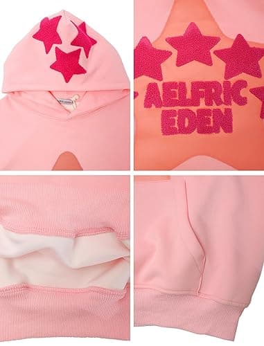 Aelfric Eden Womens Graphic Hoodies Pink Star Print Hoodie Unisex Oversized Hoodies Long Sleeve Pocket Pullover thumbnail 6