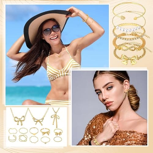 Tondiamo 23 Pcs Bowknot Jewelry Set for Women Coquette Bow Necklace Bracelets Cute Bowknot Charm Rings Ribbon Earrings Stud Set for Women Gold Jewelry Gift thumbnail 5