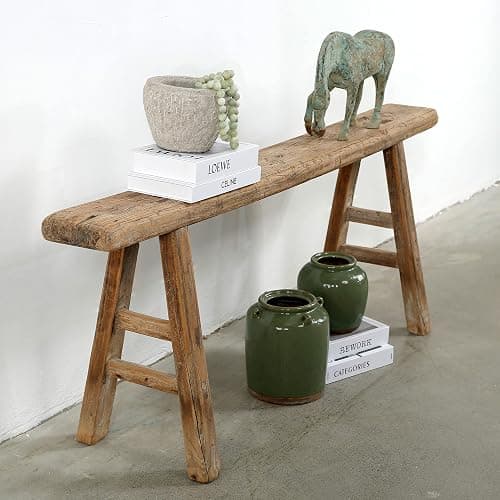 Artissance Handmade Wooden Entryway Bench, Vintage Noodle Bench for Living Room, Bedroom, or Entryway, End of Bed Bench, Weathered Natural Wood Bench Indoor Farmhouse Decor thumbnail 4