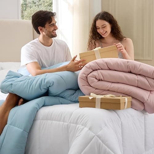 Bedsure Comforter Duvet Insert - Quilted Comforters Oversized King Size, All Season Duvet, GentleSoft Down Alternative Bedding, with 8 Tabs, Gifts for Women/Men, Pink, Oversized King 116 x 98 Inches thumbnail 7