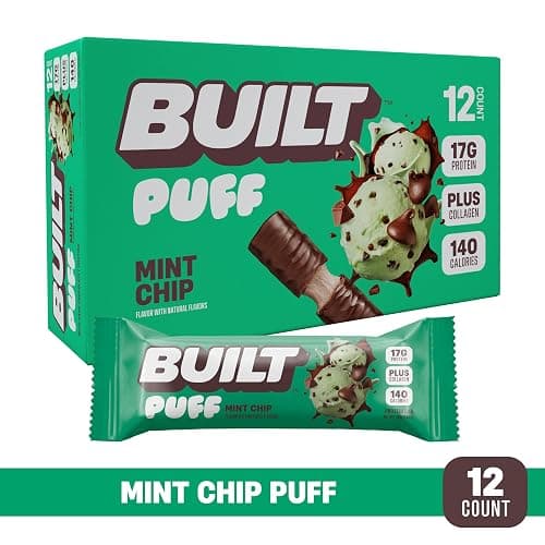 Built Bar, Puff Protein Bars, Mint Chip Puff, 17g Protein Snacks, On-The-Go Bars, Only 140 Calories, 6g Sugar, Collagen, Gluten Free, 12 Count thumbnail 9