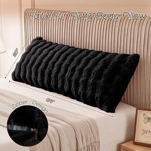 YZ HOME Faux Fur Fluffy Body Pillow for Adults - Firm Body Pillow Insert with Shredded Blue Memory Foam, Adjustable Height, Soft Support for Side Sleeping, Pregnant Women, Washable, 20x54 Inch (Black) thumbnail 6
