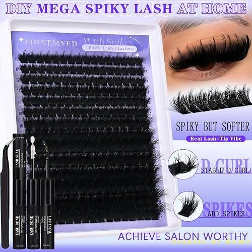 Spiky Lash Clusters Kit 300D Manga Volume Lash Clusters with Spikes 10-22MM Eyelash Clusters D-Curly DIY Lash Extension Kit Dramatic Spiky Look Eyelash Extension Kit by FOINEMYED thumbnail 2
