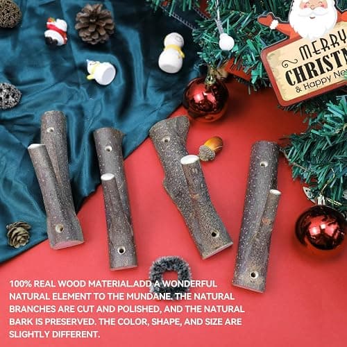 Tsnamay 8Pcs Real Wood Tree Branch Wall Hook, Farmhouse Rustic Decorative Wooden with Bark Trunk Thickness 2cm-3cm with Screw thumbnail 3