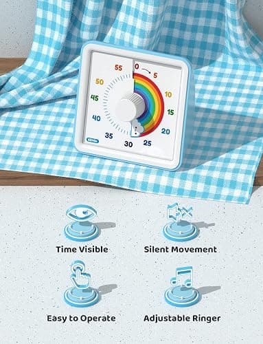 LIORQUE 60 Minute Visual Timer for Kids, Visual Countdown Timer for Classroom Office Kitchen with 'Rainbow' Pattern Design, Pomodoro Timer with Silent Operation (Batteries Included) thumbnail 5