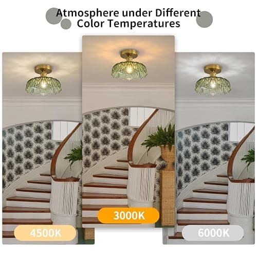 Povectolay Semi Flush Mount Ceiling Light Mid Century Modern Floral Green Glass Shade, Close to Ceiling Lighting Fixtures for Bedroom, Bathroom, Kitchen, Closet Laundry Room, Foyer and Hallway 1-Pack thumbnail 5