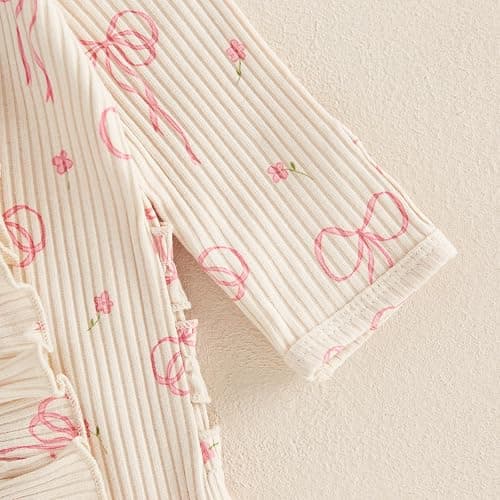 Socutebabe Newborn Baby Girl Coming Home Outfit Ruffle Romper Onesie Cute Ribbed Knit Jumpsuit Winter Clothes and Headband thumbnail 6