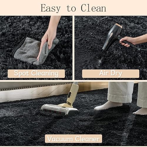 LEDODO Fluffy Area Rugs for Bedroom - Soft Plush Shag Rug for Living Room Nursery Kids Room - Non Slip Fuzzy Shaggy Floor Carpets for Girls Boys Play Room Dorm Decor (Black, 5' x 7') thumbnail 6
