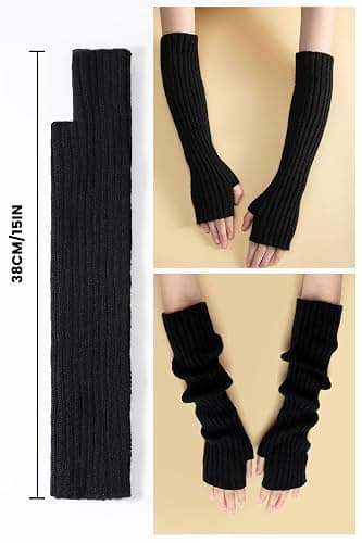 Clothirily Arm Warmers, Women's Long Knit Fingerless Gloves with Thumb Hole | Stretchy Knit Fabric, Long Sleeve Coverage to Elbow, Ideal for Layering & Cold Weather, Fashionable Ribbed Texture, 2 Pairs thumbnail 3