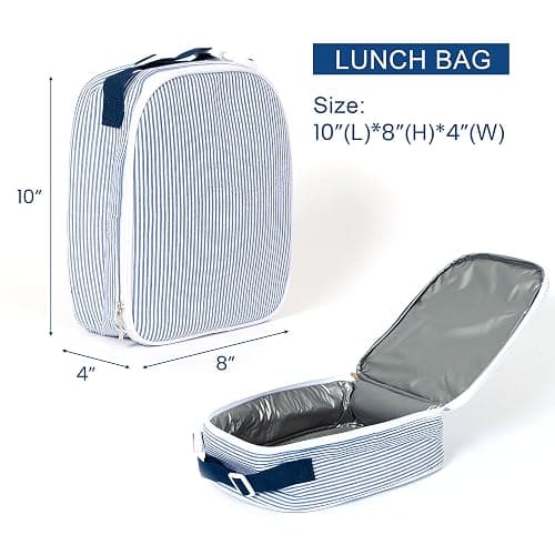 MT WORLD Kids' Backpacks Set Personalized Backpacks with Lunchboxes and Travel Duffel Bag with Embroidered Name Seersucker Toddler Bookbag with Lunch Bag and Overnight Bag for Girls Boy thumbnail 2