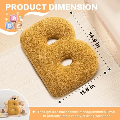 huraty Initial Letter Pillow Soft Lambs Wool Throw Pillow Kids Room Nursey Playroom Decorations Ivory Alphabet I Cushion (I, 14.9" Lx11.8 W) thumbnail 3
