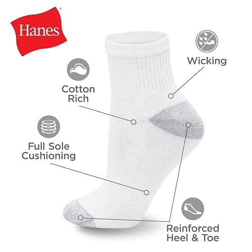 Hanes Women's Ankle, Moisture-Wicking Socks for Women, Cushioned Athletic Ankle Socks, 10-Pack thumbnail 7