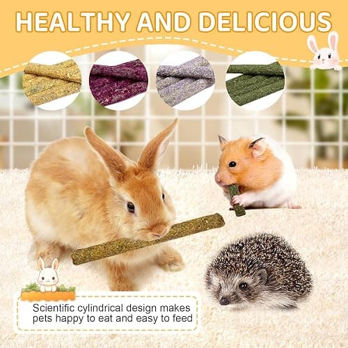 52Pcs Rabbit Chew Sticks, Guinea Pig Toys, Natural Timothy Grass Molar Teeth Stick, Mixing Flowers, Roses, Calendula and Forget Me Not, Small Animals Treats thumbnail 5
