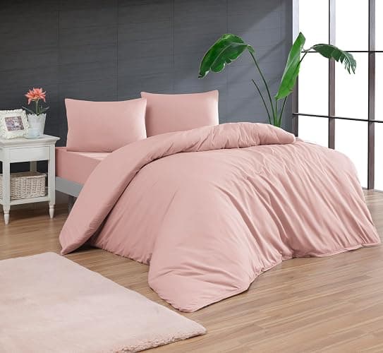Venice Home 100% Cotton Jersey Duvet Cover Set - Ultra Soft & Breathable - All-Season Comfort - Easy Fit with 4 Corner Ties - Includes 2 Pillowcases - 3-Piece Bedding Set (Pink, Full/Queen) - Image 1