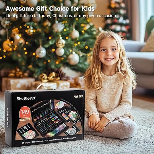 Shuttle Art 149 Piece Deluxe Art Set, Art Supplies in Wooden Case, Painting Drawing Art Kit with Acrylic Paint Pencils Oil Pastels Watercolour Cakes Colouring Book Sketch Pad for Kids and Adults thumbnail 6