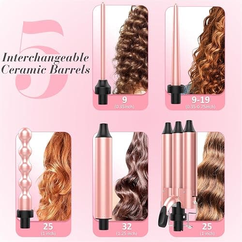 Curling Iron Hair Curler 5 in 1, MOCEMTRY Curling Wand Set 3 Barrel Triple Tool with 0.35in to 1.26in Barrels Hair Crimper Hair Tool Beach Waves Hair Waver for Women with Glove & Hair Clip thumbnail 2