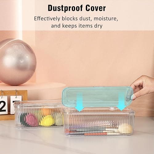 JessLab Makeup Brush Holder Organizer, Clear Makeup Sponges Organizer, Cosmetic Storage Case with Lid Display Case for Vanity, 1 Compartment (2 Pack) thumbnail 5