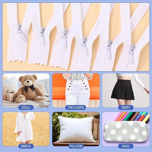 WILLBOND 200 Pieces Nylon Invisible Zippers Sewing Hidden Zippers for Clothes Sewing Crafts, 6 Inch, 8 Inch, 14 Inches, 18 Inches (White) thumbnail 7