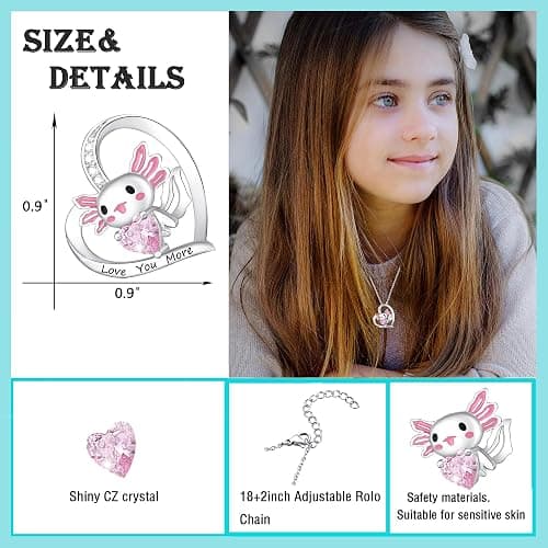 M&Ostyle Cute Axolotl Necklace for Girls Boys Crystal Pendant Necklaces Gifts Jewelry Gifts for Girls Daughter Boys Son Granddaughter Niece Birthday Christmas Graduation Gift thumbnail 2