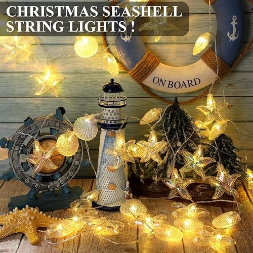 Glooglitter Christmas Ocean Beach String Lights Seashell Starfish 19.69 ft 40 LED Warm White Waterproof Ocean Theme Beach Lights for Home Outdoor Room Decor Indoor Bedroom Decor thumbnail 3