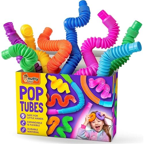 Nutty Toys Pop Tubes - Large 8-Pack Sensory Toys - Creative STEM Learning for Kids and Toddlers - Connect & Pop! Top ADHD Autism Fidget 2025, Best Boy & Girl Christmas Stocking Stuffers Gifts Idea - Image 1