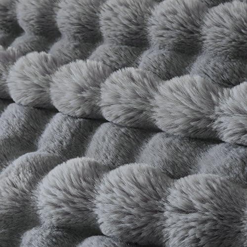 Serenhom 50x60 Inches Ultra-Soft Fuzzy Faux Fur Plush Throw Blanket - Thick, Warm Sherpa for Couch, Sofa, Bedroom, Camping - Decorative Blanket for Cozy Warmth, Bubble Grey thumbnail 5