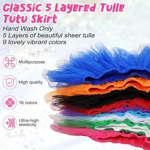 Handepo 9 Pcs Adult Tutu Skirts for Women 5 Layered Tulle Classic Lady 80's Dance Short Ballet Skirt 9 Colors thumbnail 6