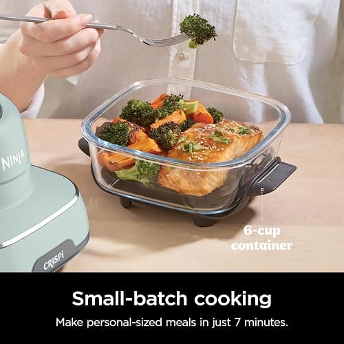 Ninja Crispi Air Fryer, Microwave, Freezer & Dishwasher Safe, Non Toxic Glass Portable Cooking System, 4 QT & 6 Cup Glass Containers with Storage Lids, Easy Meals, Air Fry, Bake, Green, FN101SG thumbnail 7