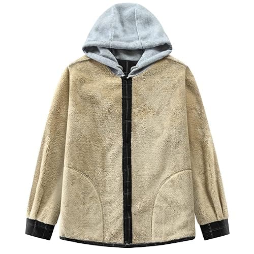 Derbars Men's Cotton Plaid Shirts Jacket Fleece Lined Flannel Shirts Sherpa Button Down Jackets with Hood for Men thumbnail 3