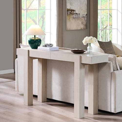OKD Modern Farmhouse Entryway Table with 2 Drawers, 63" Wooden Console Table for Hallway, Sofa and Living Room, White Alder thumbnail 6