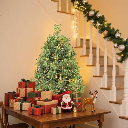 Santanelo 2ft Pre-lit Artificial Mini Christmas Tree,Small Xmas Pine Tree with 50 Lights, Tabletop Christmas Tree Battery Operated Green Xmas Tree for Tabletop thumbnail 2