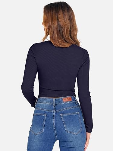 ANRABESS Women's Long Sleeve Square Neck Crop Top Ribbed Slim Fitted Basic Tee Layer Y2K Shirts Fall Fashion Outfits 2025 thumbnail 7