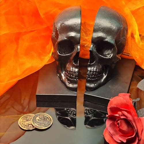 LuckyVin Black Skull Head Skeleton Decorative Statue Unique Design Split Resin Sculpture Home Decoration Gothic Art Piece Halloween Decor (Black) thumbnail 2