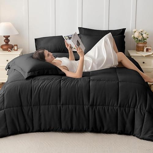 JOLLYVOGUE Twin XL Comforter Set, Ultra-Soft Bed in a Bag Twin XL Size 5 Pieces, Oeko-TEX Certified Bedding Set with Down Alternative Comforter, Sheets, Pillowcases & Shams, Black thumbnail 7