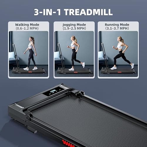 Walking Pad Treadmill for Home - Folding Treadmills with Handle Bar Portable Compact Fold up Indoor Foldable Handles Electric Walk Pads Small Spaces Mini Running Quiet Under Bed Office thumbnail 3